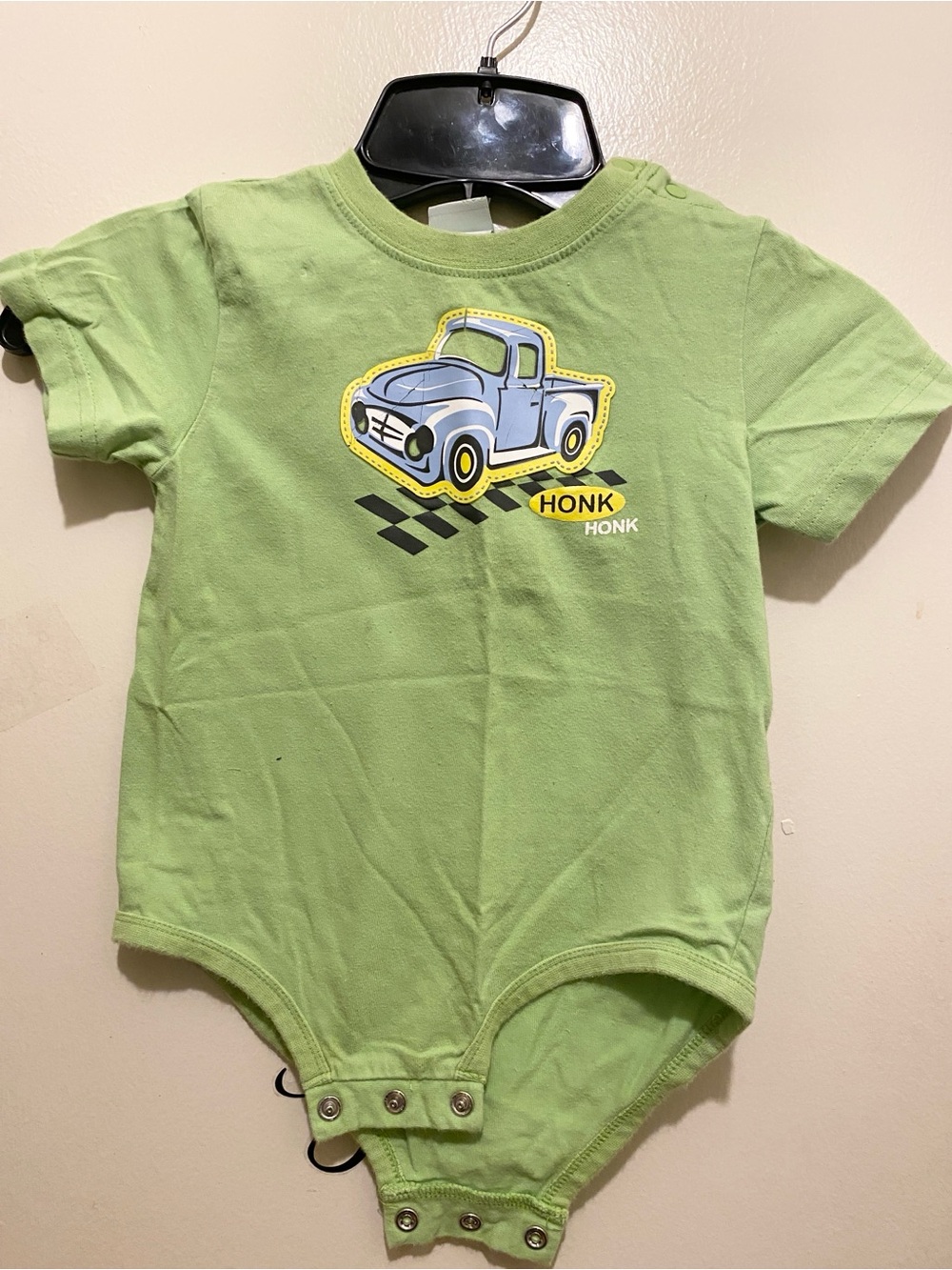 Circo Lime Green Bodysuit with Blue Truck Graphic. 24m (C)